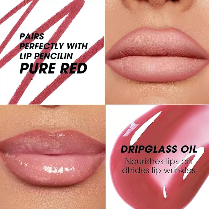 Pink Lip Liner Lip Gloss Set for Women,Pluming Lip Kit with Lip Oil Lip Liner Pencil,Waterproof Long Lasting Lipgloss Lip Pencil,Highly Pigmented Smudge proof lip liner Stain Lipliner (01# Light Pink)