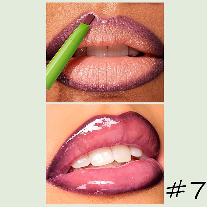 Matte Finish Lip liner and Nourishing Lip Gloss Kit for Women, High Pigmented Natural Nude Pink Red Brown Lip Pencil Makeup Long Lasting Moisturizing Plumping Lip Oil Gloss Winter Care (#07)