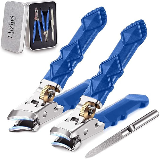 Toenail Clippers for Thick Toenails, Wide Jaw Nail Clippers Set,Heavy Duty Ingrown Toenail Clippers Nail Cutters, Ultra Sharp Slanted Cutter Set with Long Handle for Men, Women & Seniors