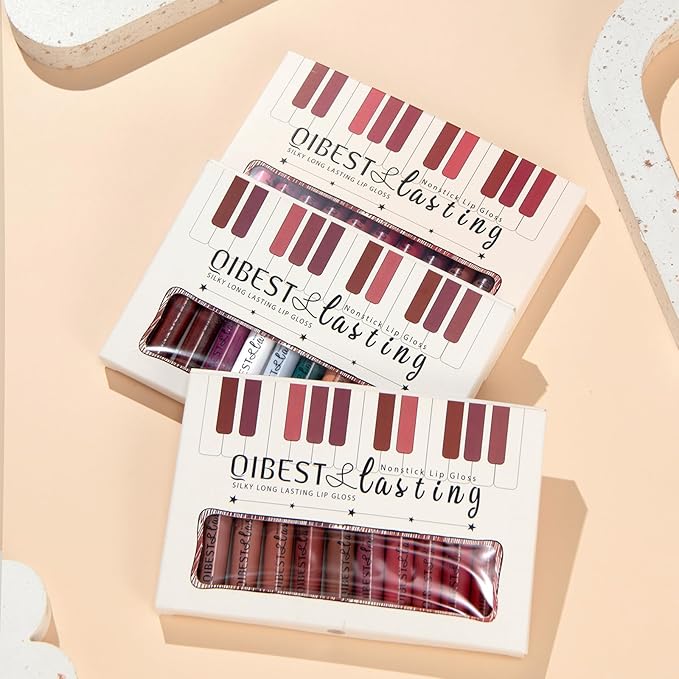 12Pcs Nude Matte Liquid Lipstick Set, Waterproof Long Lasting Non-Stick Cup Nude Brown Dark Red Purple Lipstick 24 Hour Not Fade Matte Lipstick Professional Lip Makeup Christmas Gift for Women (Set A)