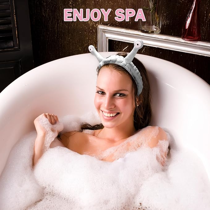 Jowmoy Cute grey Snail Headband, to Wash Face for Women Makeup Shower Spa Headband