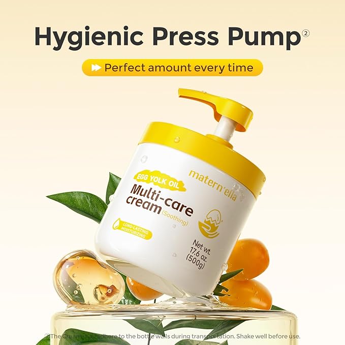 MATERN'ELLA Body Moisturizer with Egg Yolk Oil, Body Lotion natural Long-Lasting Hydration 48h with Squalane & Sodium Hyaluronate Cream Suitable for Sensitive Skin Fragrance Free Total 17.6 oz