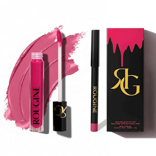 Liquid Lipstick & Lip Liner Set for Women – Smooth Matte French Kiss Shade, Long-Lasting Waterproof Lipstick, Smudge-Resistant Lip Makeup, Soft Glide Liner – Vitamin E & Shea Butter