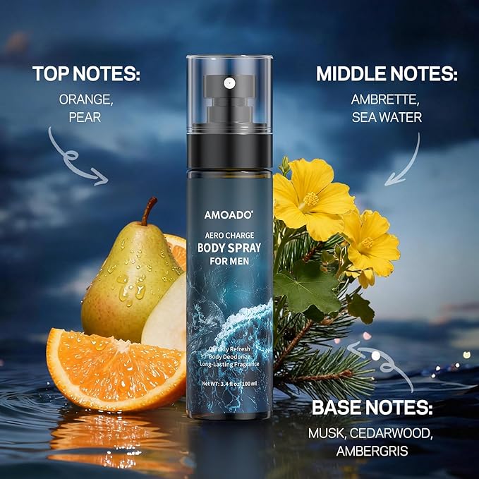 Men’s Body Spray Set – 3 Pack Body Mist for Men,Deodorizing Body Spray, Aluminum-Free Cologne Gift Set for Him, Travel Size Fresh, Oriental & Woody Scents,Each 3.4 fl oz