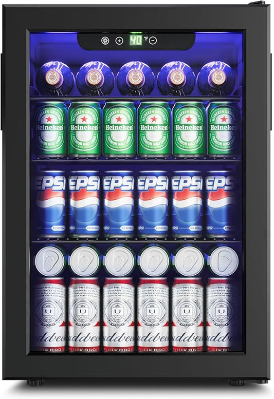 Wine Cooler Refrigerator - 24 Bottle 95 Can Mini Wine Fridge with Glass Door for Beer Soda Water Drink, Small Wine Cellar Beverage Refrigerator for Bedroom Office Home Bar Dorm, 2.6 Cu.Ft