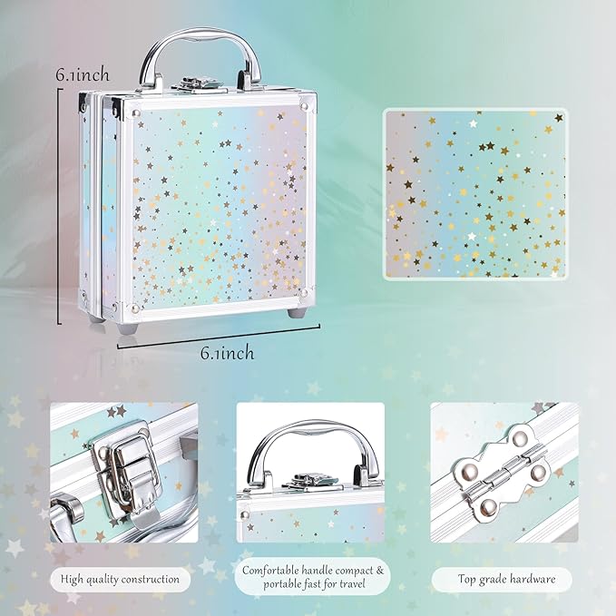 Beginner Makeup Set for Teen Girl Women, Makeup Present for Her, Makeup Kit with Cosmetic Train Case Contained Eyeshadow Blush Lip Gloss and Oil Lip Liner Eyeliner Brushes Mirror (Green)