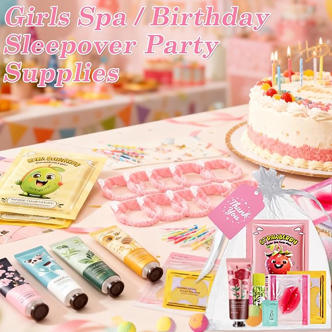 110PCS Spa Party Supplies for Girls,Spa Party Favors Include Lip Balm,Lip Mask,Foot Bath Bombs,Face Masks Skincare For Girls 10-12,Spa Birthday Sleepover Party Stocking Stuffers for Teens & Women