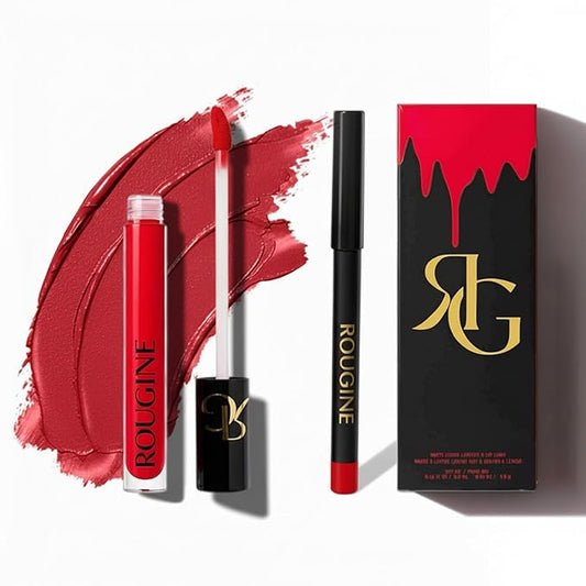 Liquid Lipstick & Lip Liner Set for Women – Smooth Matte Red Love Shade, Long-Lasting Waterproof Lipstick, Smudge-Resistant Lip Makeup, Soft Glide Liner – Vitamin E & Shea Butter