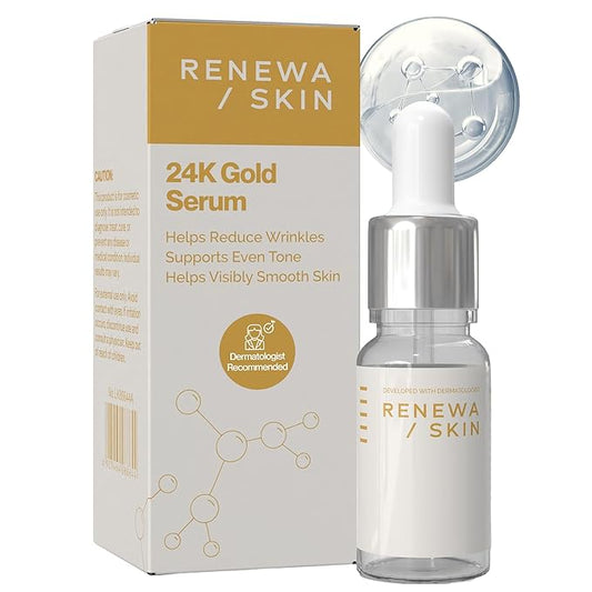 Renewa Skin 24K Gold Niacinamide Serum for Face – Hydrating & Brightening Facial Serum with Ginseng Extract – Helps Smooth Texture, Refine Pores & Balance Skin Tone – Lightweight, Fragrance-Free, 30mL