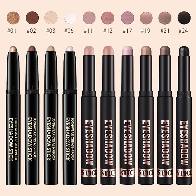 Matte Cream Eyeshadow Stick, Waterproof Eye Shadow Stick, Long-Lasting and Blendable High Pigmented Single Eyeliner Makeup for Women, 12 Warm Brown
