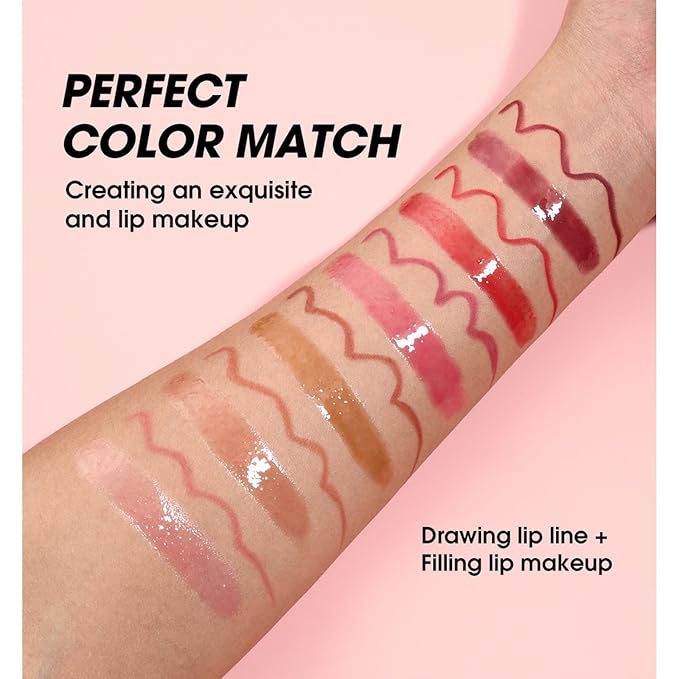 Pink Lip Liner Lip Gloss Set for Women, Waterproof Lip Kit with Lip Oil Lip Liner Pencil, Hydrating Long-Lasting Lipgloss Lip Pencil, High Pigment Non-Sticky lip liner Stain Lipliner (09# Pink)