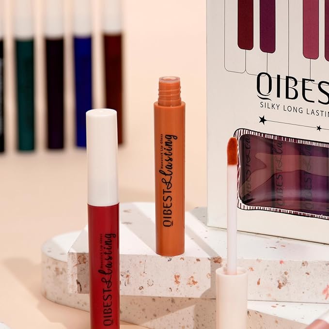 12Pcs Nude Matte Liquid Lipstick Set, Waterproof Long Lasting Non-Stick Cup Nude Brown Dark Red Purple Lipstick 24 Hour Not Fade Matte Lipstick Professional Lip Makeup Christmas Gift for Women (Set A)