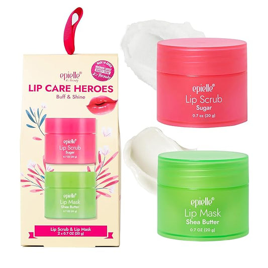 Epielle Lip Care Heroes Buff & Shine, Sugar Scrub & Sleeping Mask Lip Care Kit, Exfoliate & Hydrate, 2-Piece Set for Day & Night Care, K-Beauty