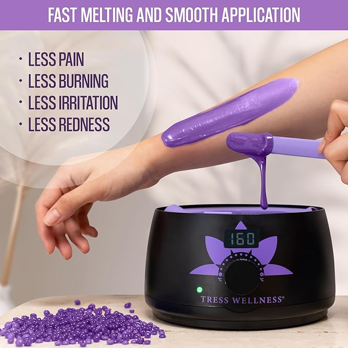 Tress Wellness Wax Beads - Safe for Skin - Dermatologically Tested - At-Home Kit for Bikini, Brazilian & Full Body - Lavender 2.4 lb