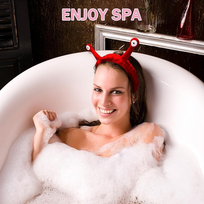 Jowmoy Cute red Snail Headband,Wash Face for Women Makeup Shower Spa Headband.