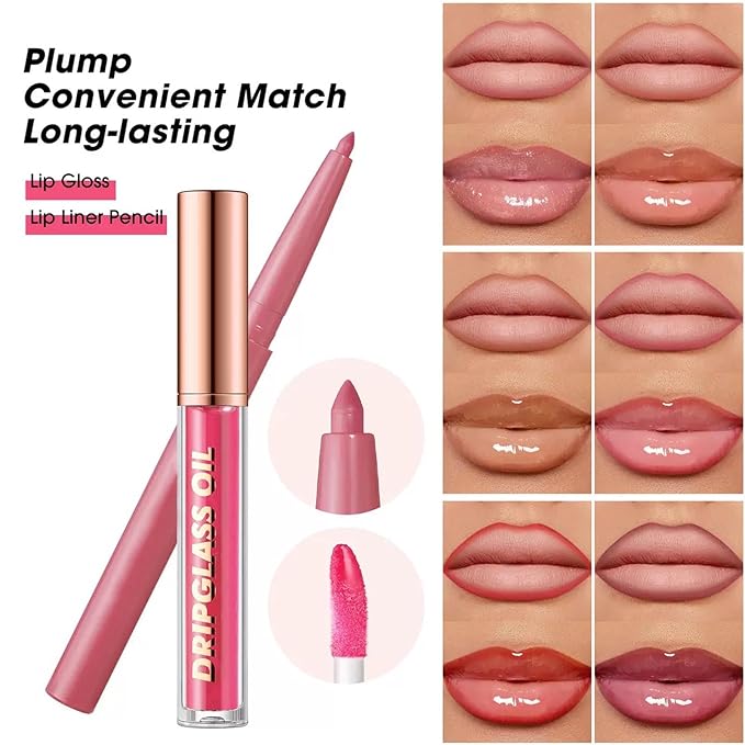 Red Lip Liner Lip Gloss Set, Pluming Lip Kit with Lip Oil Lip Liner Pencil, Waterproof Long Lasting Lipgloss Lip Pencil, Highly Pigmented Smudge proof lip liner Stain Lipliner (10# Red)