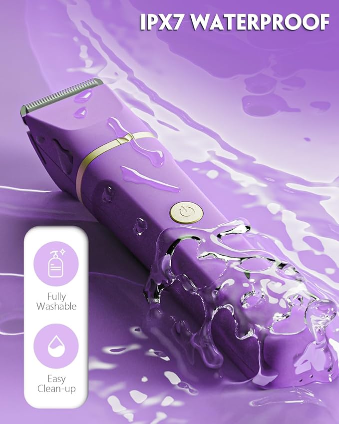 Bikini Trimmer for Women, Tiovara Painless Electric Razors Shaver IPX7 Waterproof Cordless Body Hair Trimmer Pubic Hair Removal with USB Charge Dock for Underarm Leg Arm Body Face Silk Skin (Purple)