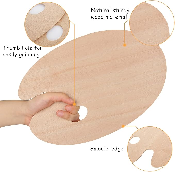 ZOEYES 20 Pack Oval-Shaped Oil Painting Palette with Thumb Hole, Wooden Art Palette for Painting (8 x 12 Inches)