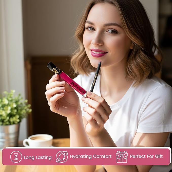 Liquid Lipstick & Lip Liner Set for Women – Smooth Matte French Kiss Shade, Long-Lasting Waterproof Lipstick, Smudge-Resistant Lip Makeup, Soft Glide Liner – Vitamin E & Shea Butter