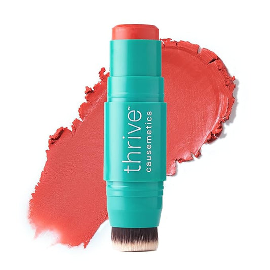 Thrive Causemetics Triple Threat Color Stick: Cream Blush Stick with Vitamin E, Evening Primrose Oil, Waterproof Smudge Proof Face Makeup Formula, Kandee (True Red Matte)