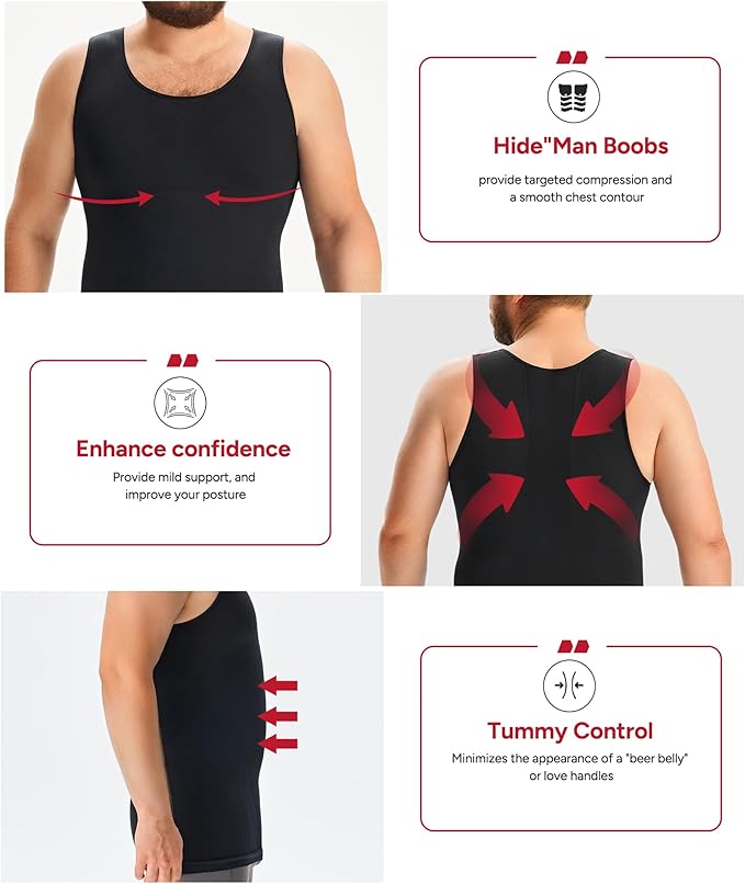 Nebility Shapewear Men Compression Shirts - Sleeveless Slimming Undershirts Tummy Control Body Shaper Tank Top