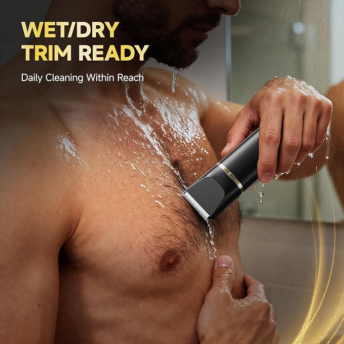 Beard Trimmer for Men, IPX7 Waterproof Body Hair Trimmer Electric Razor Shaver Body Grooming Kit Wet/Dry Use for Groin, Nose, Ear Hairs, Beard, Legs, Chest (Black)