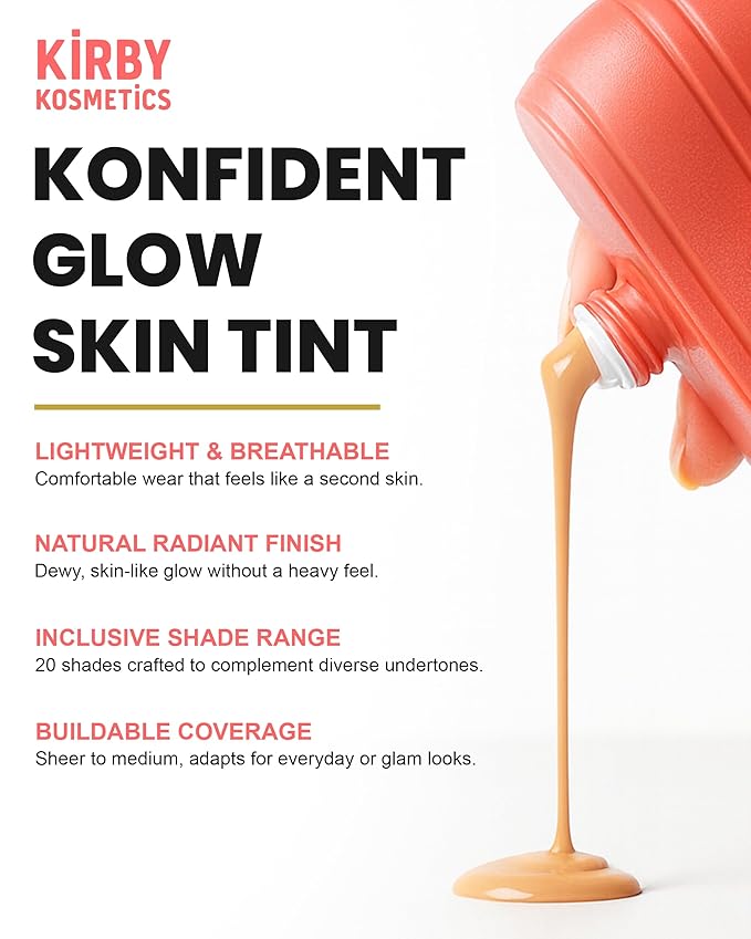 Konfident Glow Skin Tint – Light Love Hydrating Oil-Free Glass-Skin Foundation, Buildable Light-to-Medium Coverage, 30 ml – Inclusive Clean Makeup for Radiant Confidence