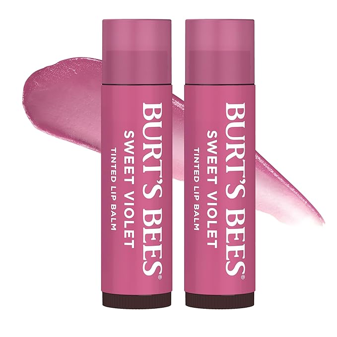 Burt's Bees Lip Tint Balm with Long Lasting 2 in 1 Duo Tinted Balm Formula, Color Infused with Deeply Hydrating Shea Butter for a Natural Looking Buildable Finish, Sweet Violet (2-Pack)