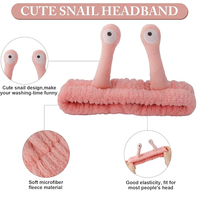 SuPoo Snail Face Wash Headband Funny Skincare Spa Headband Cute Alien Puffy Makeup Headbands for Women Stretchy Antenna Eyes Hair Wrap Hair Band for Washing Face Teen Girl Gifts Trendy Stuff