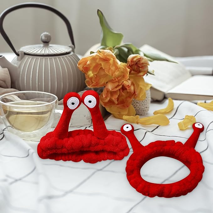 Jowmoy Cute red Snail Headband,Wash Face for Women Makeup Shower Spa Headband.