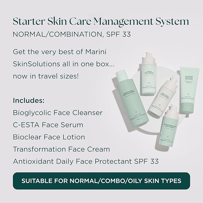 Travel Size Starter Skin Care Management System, Normal to Combination Skin with Antioxidant Daily Face Protectant SPF 33 - Cruelty Free - Made in the USA