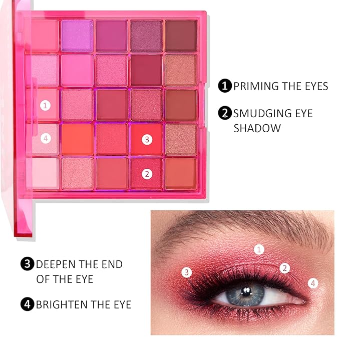 Boobeen 25 Colors Eyeshadow Palette, Highly Pigmented Matte Shimmer Glitter Eyeshadows, Long Lasting & Blendable Colorful Makeup Palette for Day Night Party Halloween