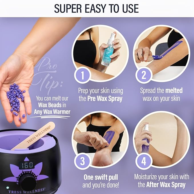 Tress Wellness Wax Beads - Safe for Skin - Dermatologically Tested - At-Home Kit for Bikini, Brazilian & Full Body - Variety 1.3lb
