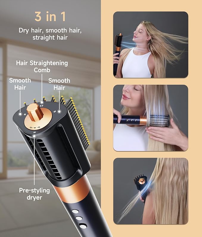 & HR-01 Multifunctional Hair Styler (3+2+2+1) 8-in-1 Integrated Functions: Negative Ion Hair Dryer, Hot Air Styler - No Heat Damage, Quick Drying, Straightening, Curling & Volumizing