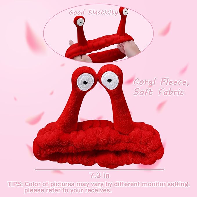 Jowmoy Cute red Snail Headband,Wash Face for Women Makeup Shower Spa Headband.