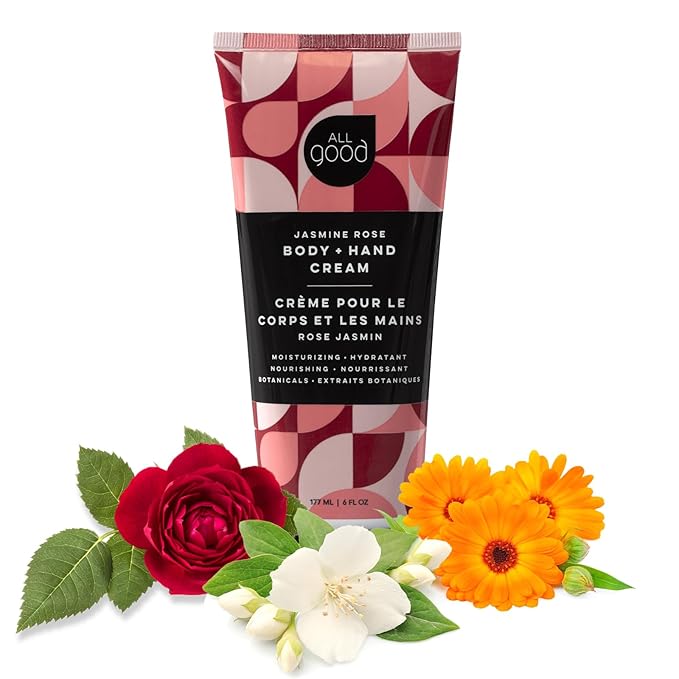 All Good Hand & Body Lotion - Moisturizing Organic Lotion for Dry Skin - Jasmine Oil, Cocoa Butter, Rosehip Oil, Arnica, Vitamin E - Non-Greasy Body Butter, 6 fl oz (Jasmine Rose)