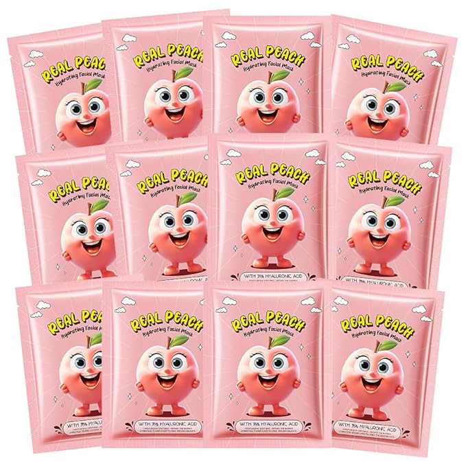 evpct 12 Pack Kids Face Masks for Kids Girls Spa, Girls Kids Facial Spa Day Slumber Sleepover Birthday Party Favors Supplies Kit for Girl, Kid Friendly Facial Face Masks Bulk Skincare for Kid, Peach