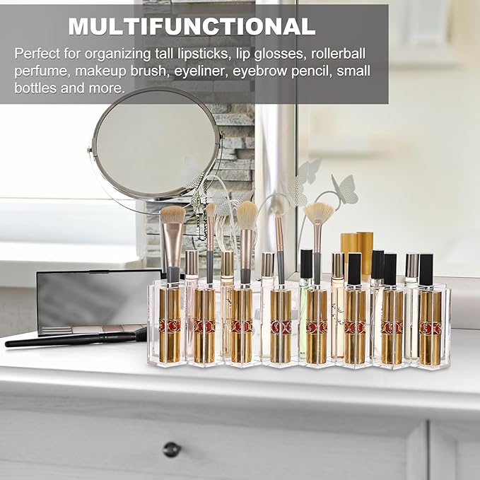 ELLDOO Rollerball Perfume Organizer, 23 Spaces Clear Acrylic Perfume Storage Holder Beauty Scent Holder, Stackable Makeup Lipgloss Lipstick Display Case Lip Gloss Storage Stand (8-Tier)