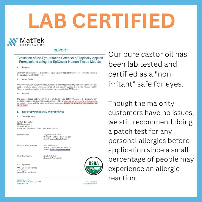 USDA Organic Castor Oil Lash Serum - Premium All Natural Cold Pressed Castor Oil Eyelash Growth Serum with Mascara Tube - Eyelash Treatment and Conditioner - For Thicker and Fuller Lashes