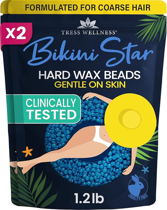 Tress Wellness Wax Beads - Safe for Skin - Dermatologically Tested - At-Home Kit for Bikini, Brazilian & Full Body - Bikini Star 2 x 1.2lb, 2 pack