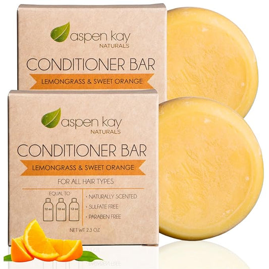 Solid Lemongrass & Sweet Orange Conditioner Bar, Natural & Organic, For All Hair Types Including Frizzy, Sulfate-Free & Cruelty-Free, 2.3 Ounce (2-Pack)