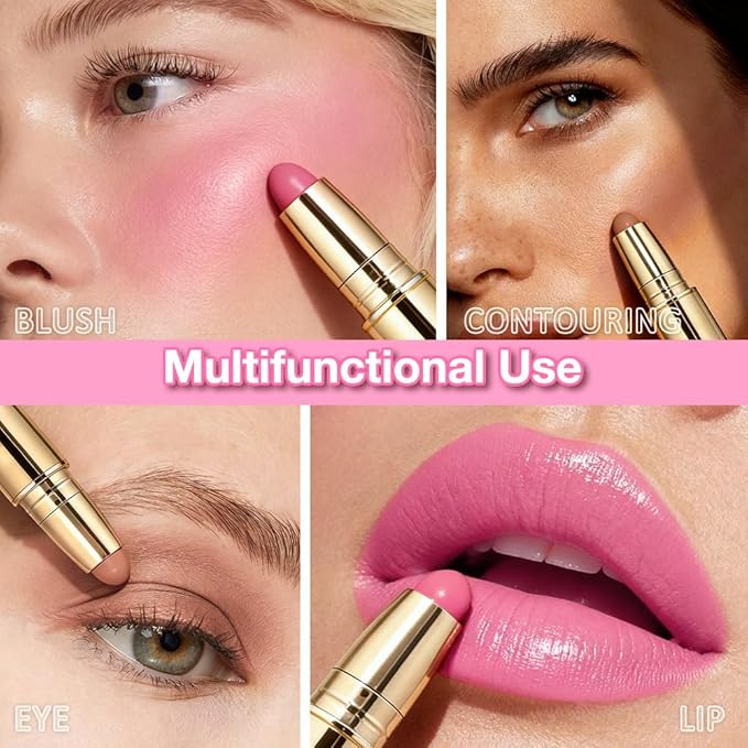 evpct 2In1 Blush Contour Multiuse Makeup Stick, Beachy Pink & Nude Creamy Butter Blush Bronzer Contour Multiuse Stick for Cheeks Lips Eyes Faces, Ultra-Creamy Radiant Finish, Vegan & Cruelty-Free
