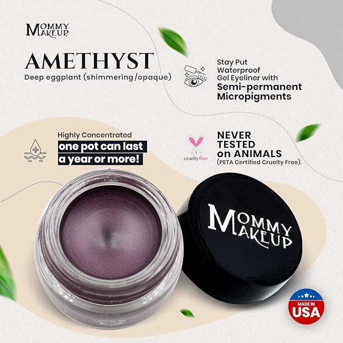 Mommy Makeup Waterproof Stay Put Gel Eyeliner Pot with Micropigments - Smudge-Proof, Long Lasting, Highly Pigmented Cream Eye Liner, 0.14 oz (Amethyst)