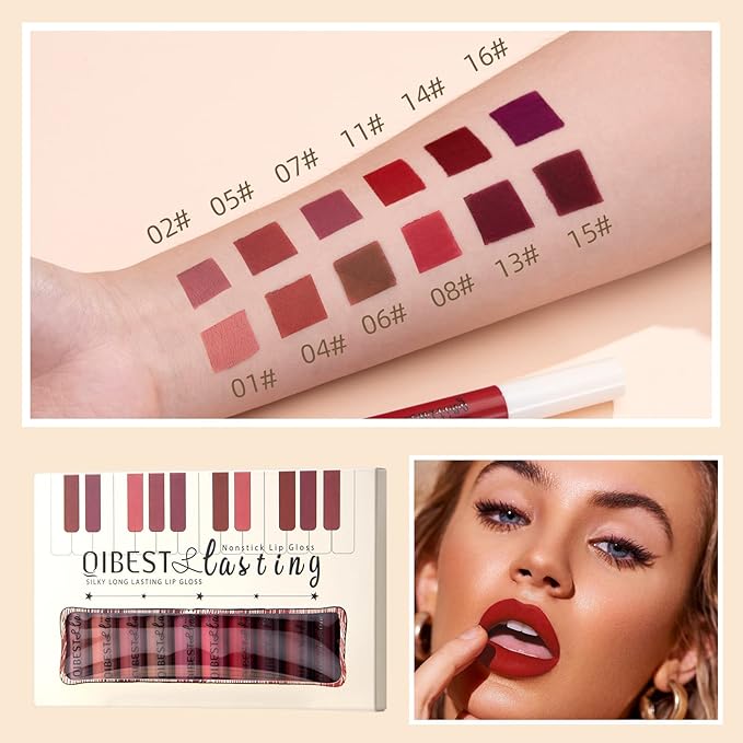 12Pcs Nude Matte Liquid Lipstick Set, Waterproof Long Lasting Non-Stick Cup Nude Brown Dark Red Purple Lipstick 24 Hour Not Fade Matte Lipstick Professional Lip Makeup Christmas Gift for Women (Set A)