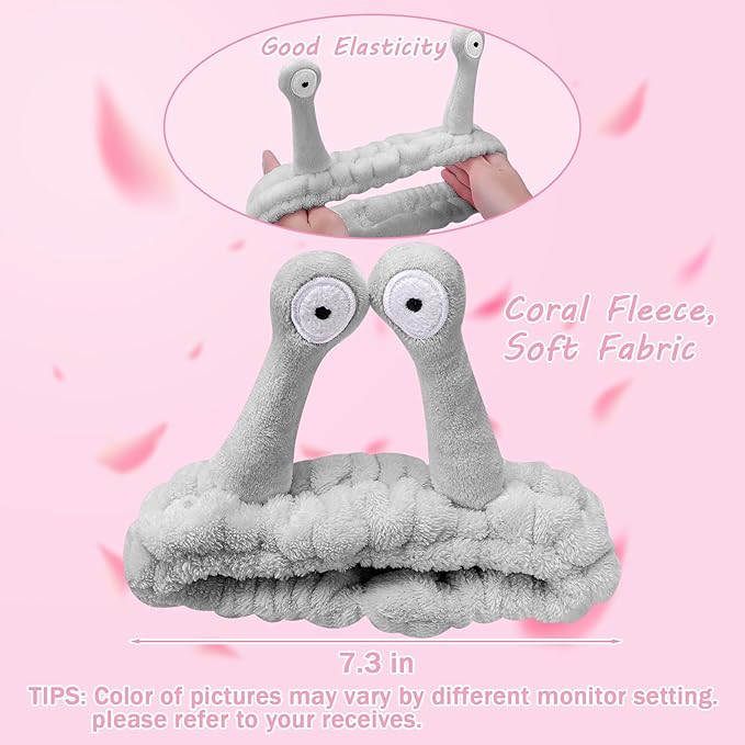Jowmoy Cute grey Snail Headband, to Wash Face for Women Makeup Shower Spa Headband