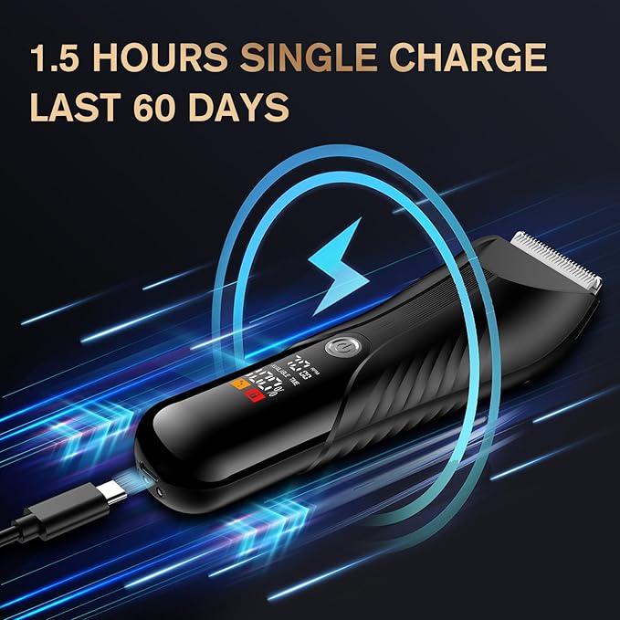Spacekey Electric Body Hair Trimmer - IPX7 Waterproof Ball Trimmer for Men with LED Light, Wet/Dry Groomer, USB-C Rechargeable, Travel Bag Included - Men's Pubic, Groin and Body Shave