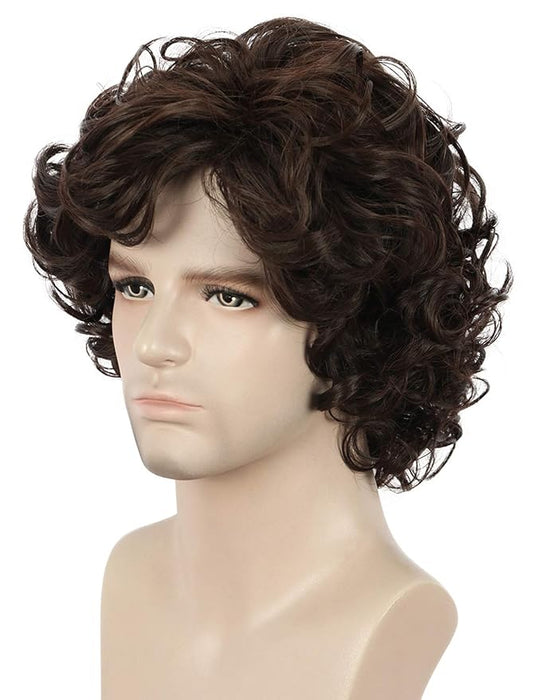 yuehong Mens Short Curly Brown Wig Anime Cosplay Wigs Halloween Cosplay Costume Hair Wig
