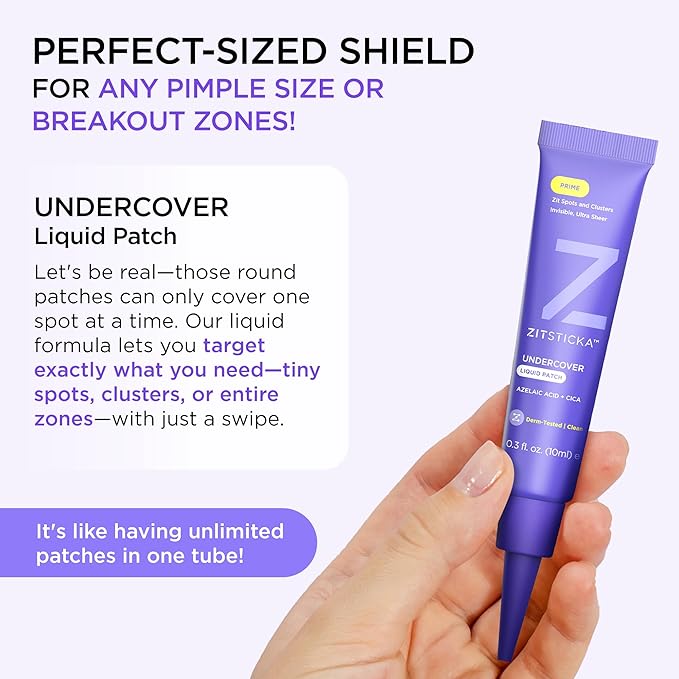 ZitSticka Liquid Pimple Patch - Invisible Pimple Patches for Face, Pimple Cream, Salicylic Acid Spot Cover For Face, Liquid Pimple Patch Large & Clear Fits to Makeup (0.3oz,10ml)