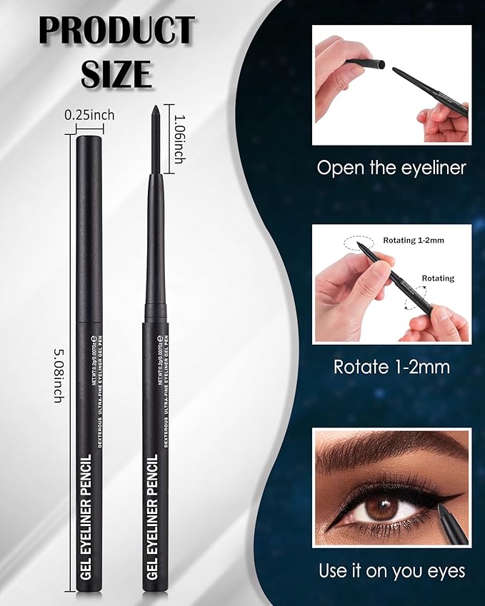 White Matte Gel Eyeliner Pencil Waterproof, Metallic Retractable Cream Smooth Eye Liner Pencils, Long Lasting Waterline Hypoallergenic Eyeliner Brightener Pencil, Smudge-Proof Eye Makeup for Women-01