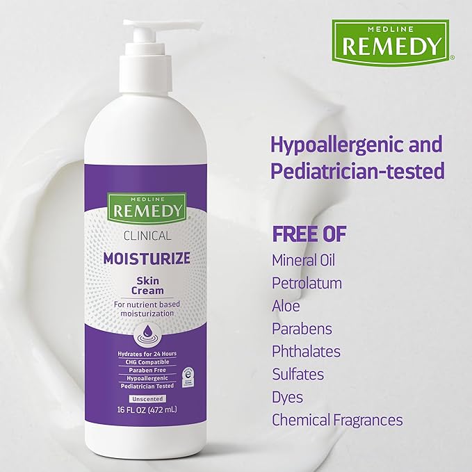 Medline Remedy Phytoplex Nourishing Skin Cream, Unscented Skin Moisturizer, Paraben Free Body Lotion, 16 Fl Oz